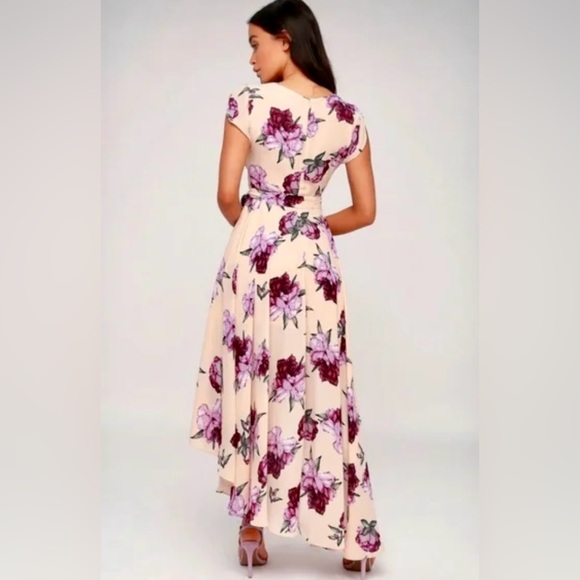 Lulus Flutter Sleeve French Countryside High Low Faux Wrap Dress in Blush Floral - Picture 8 of 10